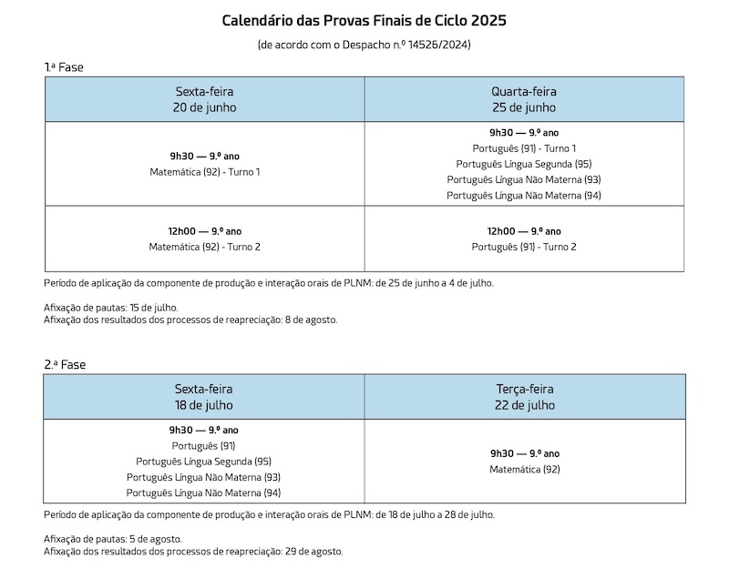 calendario2025 provas finais 9 ano